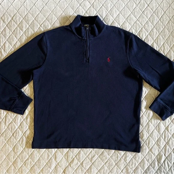 Polo by Ralph Lauren Large Blue Quarter Zip Pullover Mock Neck Sweater Orig $198